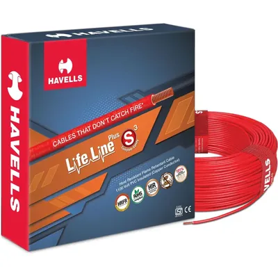 Havells LifeLine Plus 0.75 sq.mm 90 m S3 HRFR Copper Wire 100% Copper Domestic Flame Retardant Cable (Color-Red)