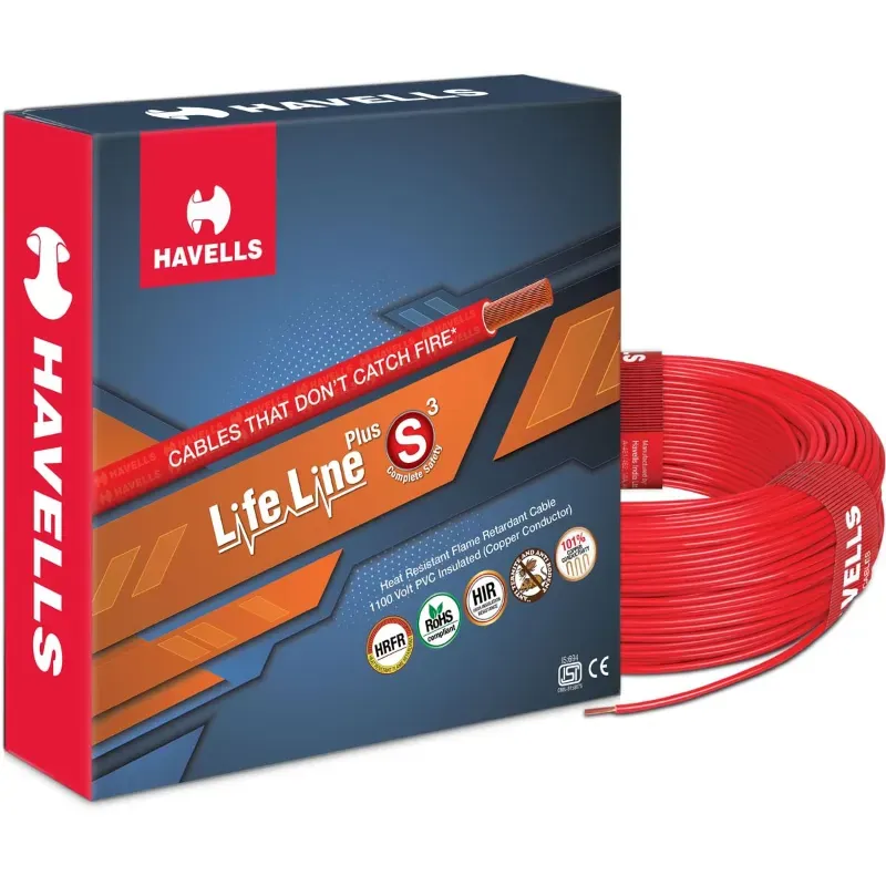 Havells LifeLine Plus 0.75 sq.mm 90 m S3 HRFR Copper Wire 100% Copper Domestic Flame Retardant Cable (Color-Red)