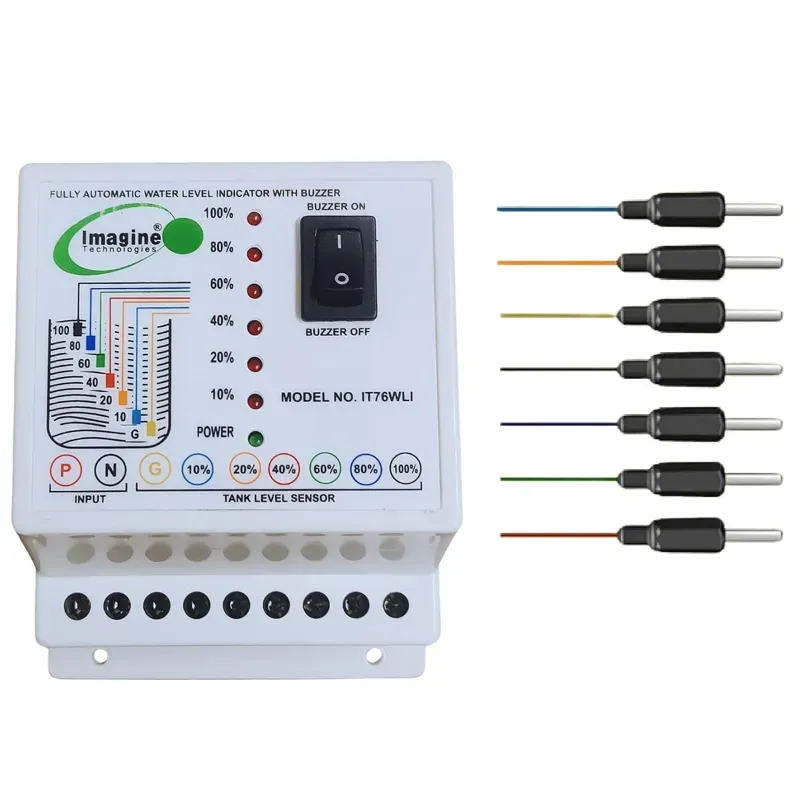 Imagine Technologies Water Level Indicator with Alarm on Tank Full with 7 SS Sensors (White, IT76WLI)