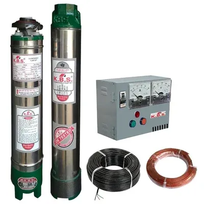 KBS 1 HP 10 Stage 4 Inch (V4) 1Phase Water Cooled Submersible Pump With Relay CP, 30 m Cable, Safety Wire