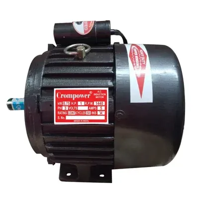CROMPOWER 1 HP Three Phase 4 pole Foot Mounted AC Induction Motor, 1440 RPM, Cast Iron Body, 1 Year Warranty