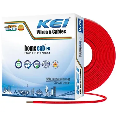 KEI Wires & Cable Homecab 0.75 sqmm 1100 V Housewire Fire Resistant 1Pc Flexible PVC Copper Electric Cable (Color-red)