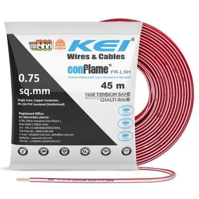 KEI Wires & Cable Conflame 0.75sqmm 1100 V House Wiring FR-LSH Anti-Rodent Copper Wire 1 Roll (Color-red)