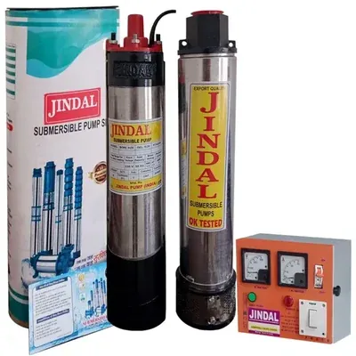 Jindal 1.5 HP 12 Stage (V4) Single Phase Oil Cooled Borewell Submersible Pump with Control Panel