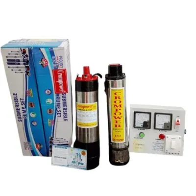 CROMPOWER 1 HP 8 Stage Single Phase (V4) Oil Cooled Borewell Submersible Pump With Control Panel