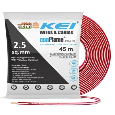 KEI Conflame 2.5 sqmm 1100 V House Wiring FR-LSH Anti-Rodent Copper Wire 1 Roll (Color-red)