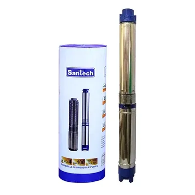 Santech 2 HP 18 Stage 4 Inch (V4) Single Phase Water Cooled Submersible Pump, 259 ft Max. Head