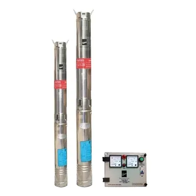 Kirloskar 2 HP 28 Stage 100 mm(4 Inch) 1Ph Oil Filled Submersible Pump With CP, 587 ft Max. Head (KU4-0328S)