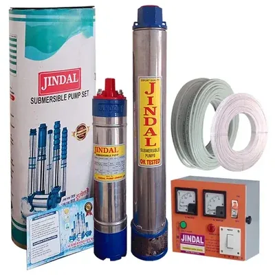 Jindal 2 HP 18 Stage (V4) 1Ph Oil Cooled Submersible Pump With CP, 70 m Cable & 70 m Safety Wire