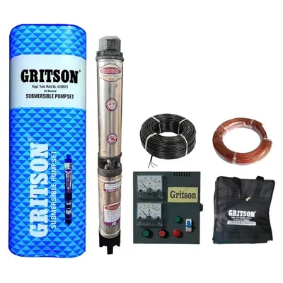 GRITSON 3 HP 20 Stage(4 Inch)V-4 1Phase Water Cooled Submersible Pump With CP & Accessories