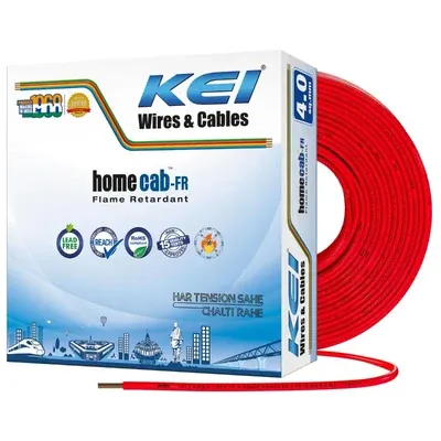 KEI Wires & Cable Homecab 4 sqmm 1100 V Housewire Fire Resistant 1Pc Flexible PVC Copper Electric Cable (Color-red)