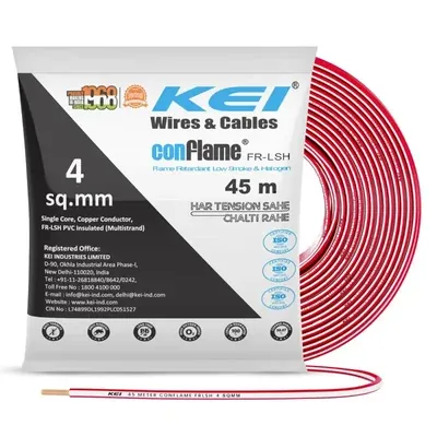 KEI Wires & Cable Conflame 4 sqmm 1100 V House Wiring FR-LSH Anti-Rodent Copper Wire 1 Roll (Color-red)