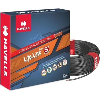 Havells LifeLine Plus 6 sq.mm 90 m S3 HRFR Copper Wire 100% Copper Domestic Flame Retardant Cable (Color-black)